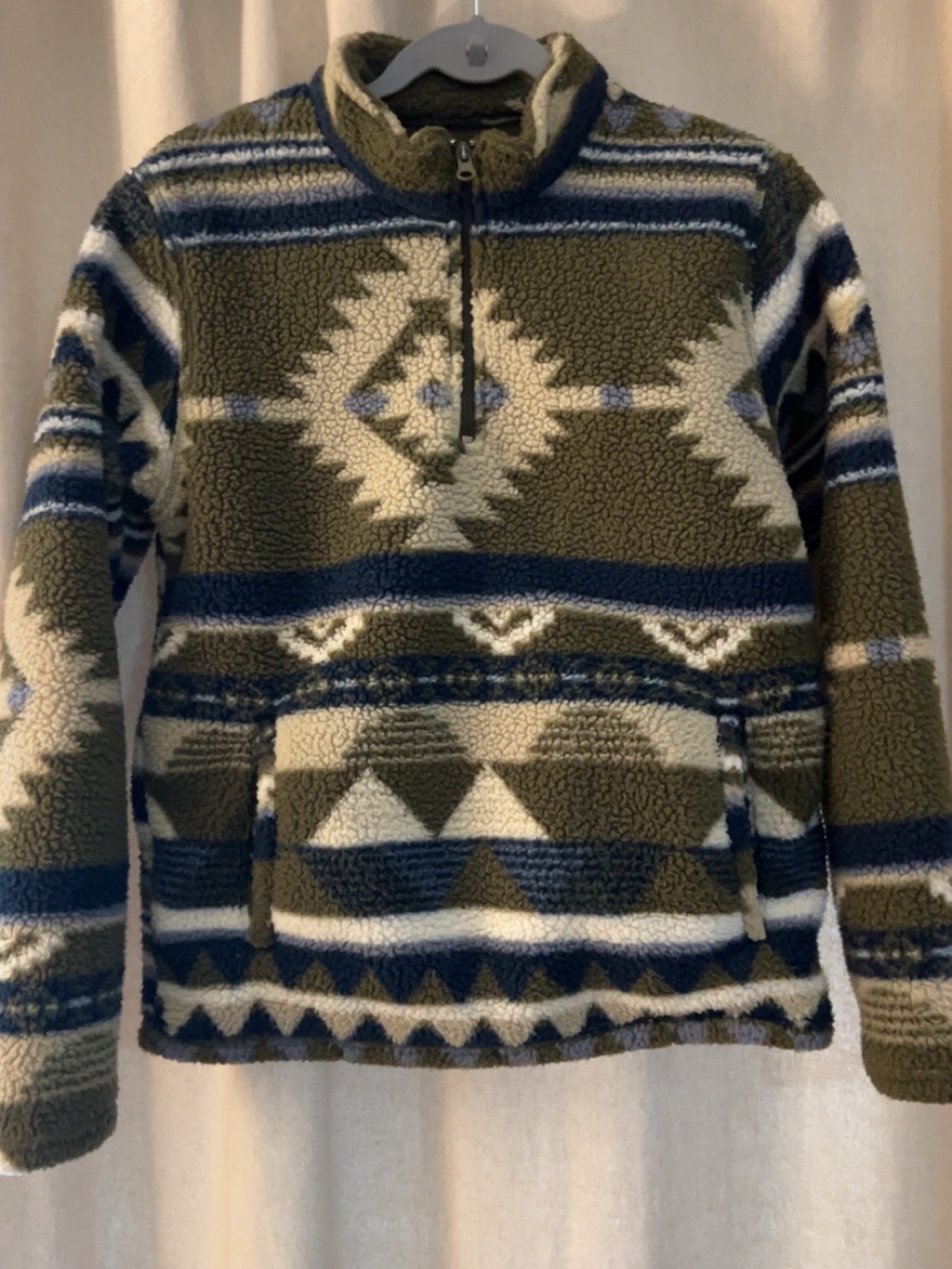 Youth Wrangler Olive, Navy & Cream Sherpa Zip Pullover Jacket